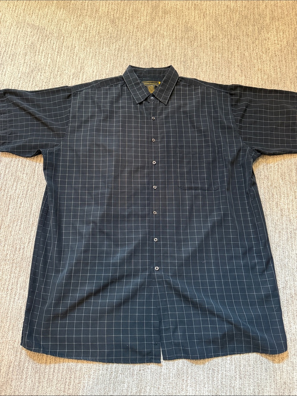 George Foreman Windowpane Button-Up Shirt short sleeve - 3xl tall